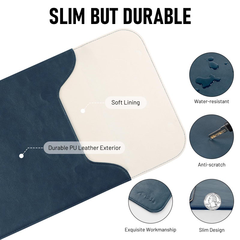 Allinside 15-16 inch Laptop Sleeve Case Compatible with MacBook Pro 15 2016â€“2019/MacBook Pro 16 2021â€“2024, Waterproof PU Leather Laptop Sleeve Bag Protective Vertical Case Cover, Blue - Image 3